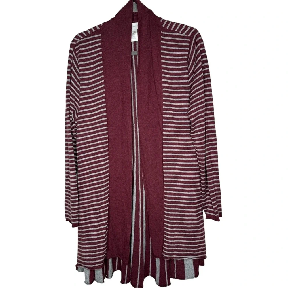 Soft Surroundings Womens Long Open Cardigan Sz‎ L Striped Peplum Back Office